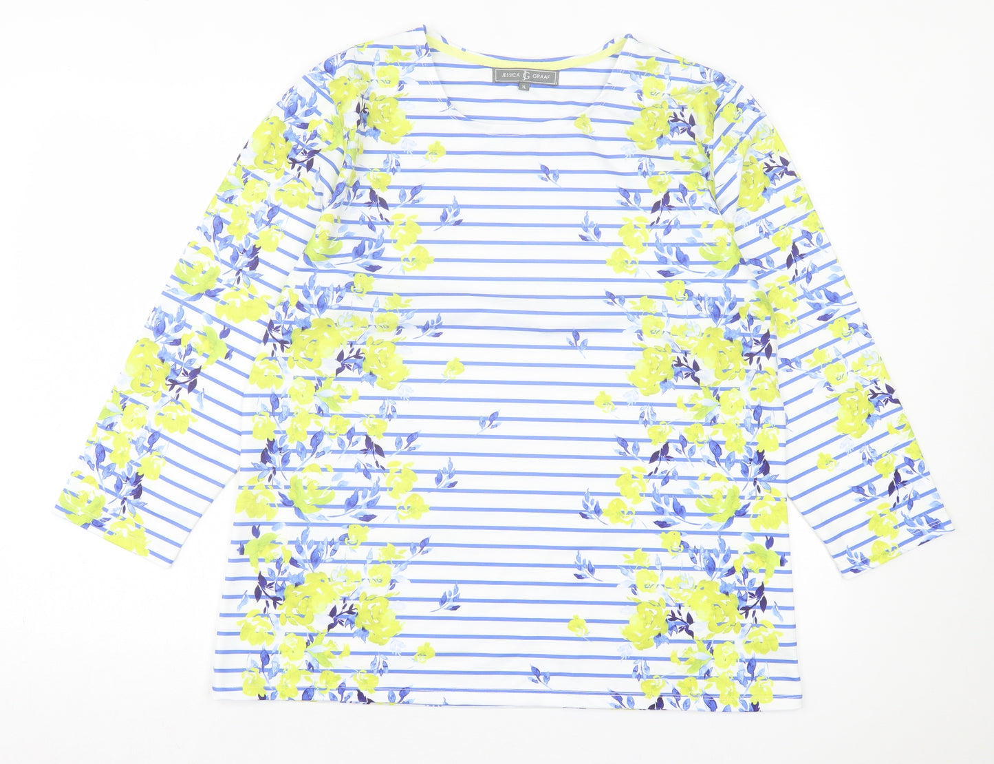 Jessica Graaf Womens Multicoloured Striped Polyester Basic T-Shirt Size XL Crew Neck