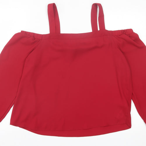 New Look Womens Red Polyester Basic Blouse Size 14 Square Neck