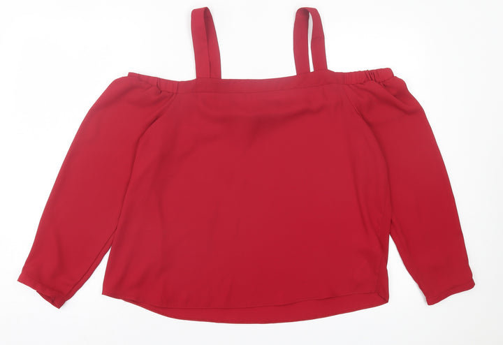New Look Womens Red Polyester Basic Blouse Size 14 Square Neck