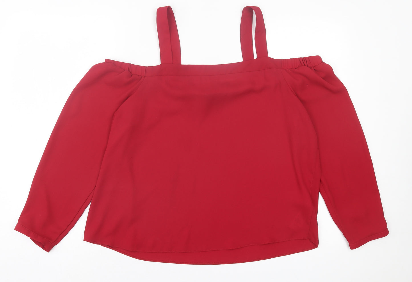 New Look Womens Red Polyester Basic Blouse Size 14 Square Neck