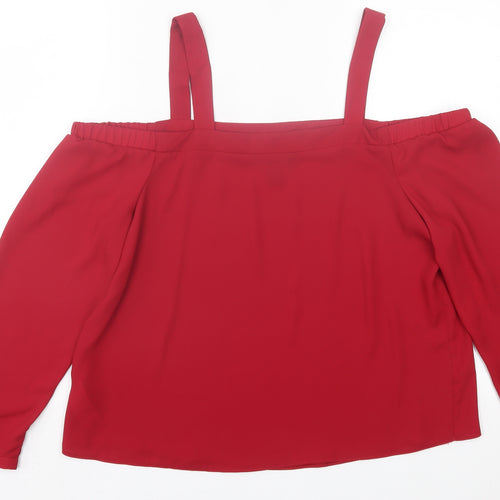 New Look Womens Red Polyester Basic Blouse Size 14 Square Neck