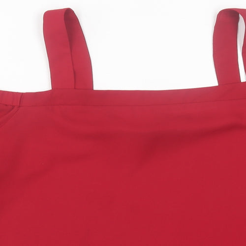 New Look Womens Red Polyester Basic Blouse Size 14 Square Neck