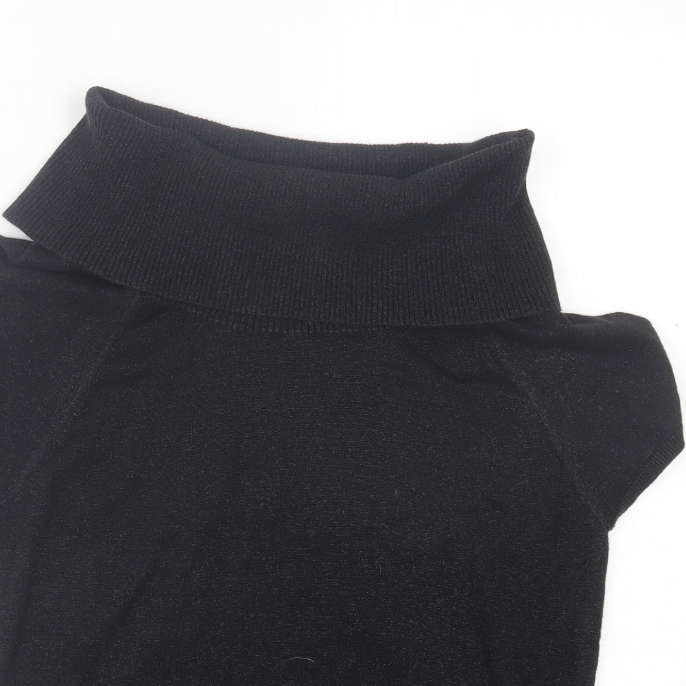 Papaya Womens Black Viscose Basic T-Shirt Size 14 Roll Neck