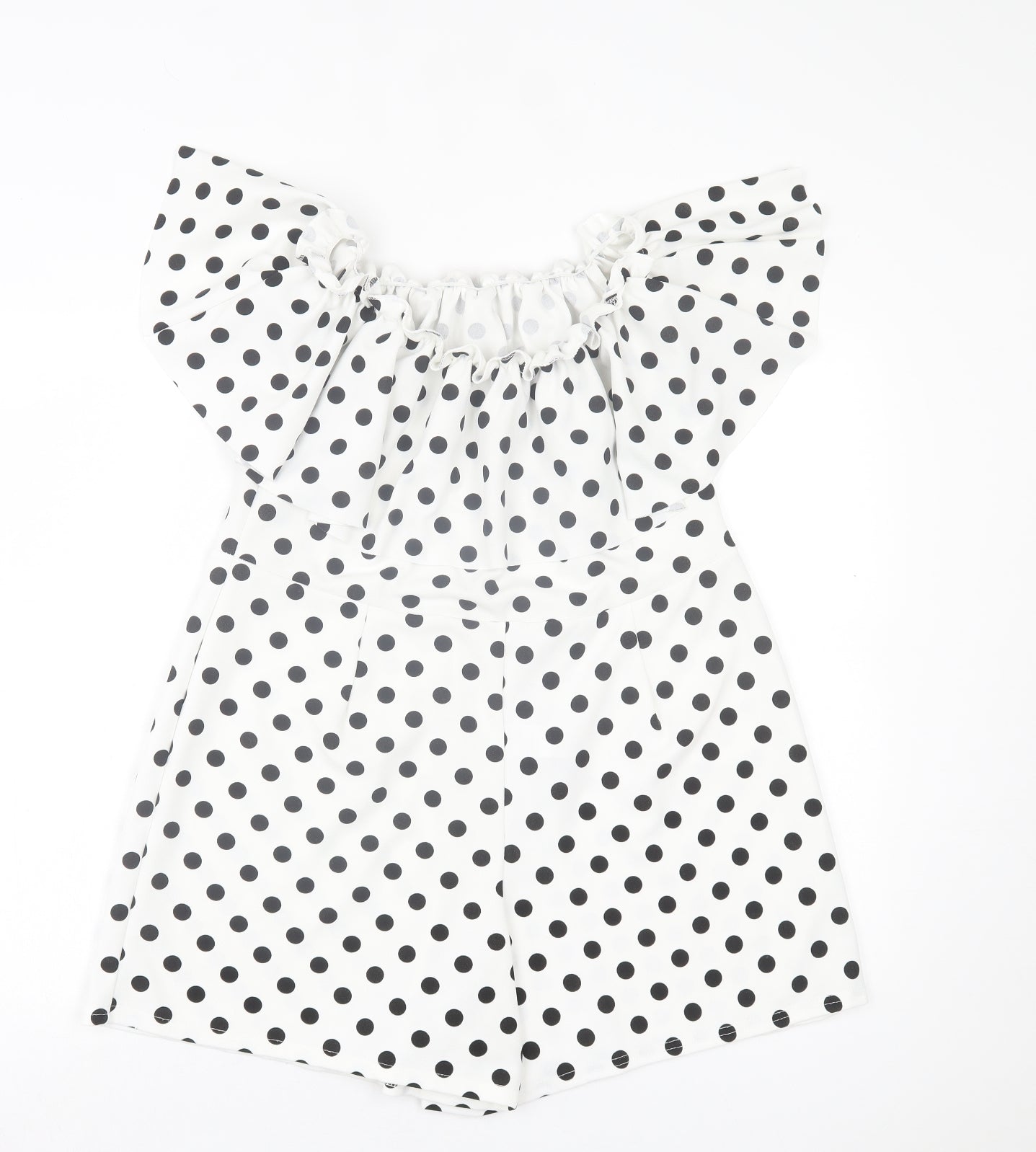 New Look Womens White Polka Dot Polyester Playsuit One-Piece Size 16 Pullover