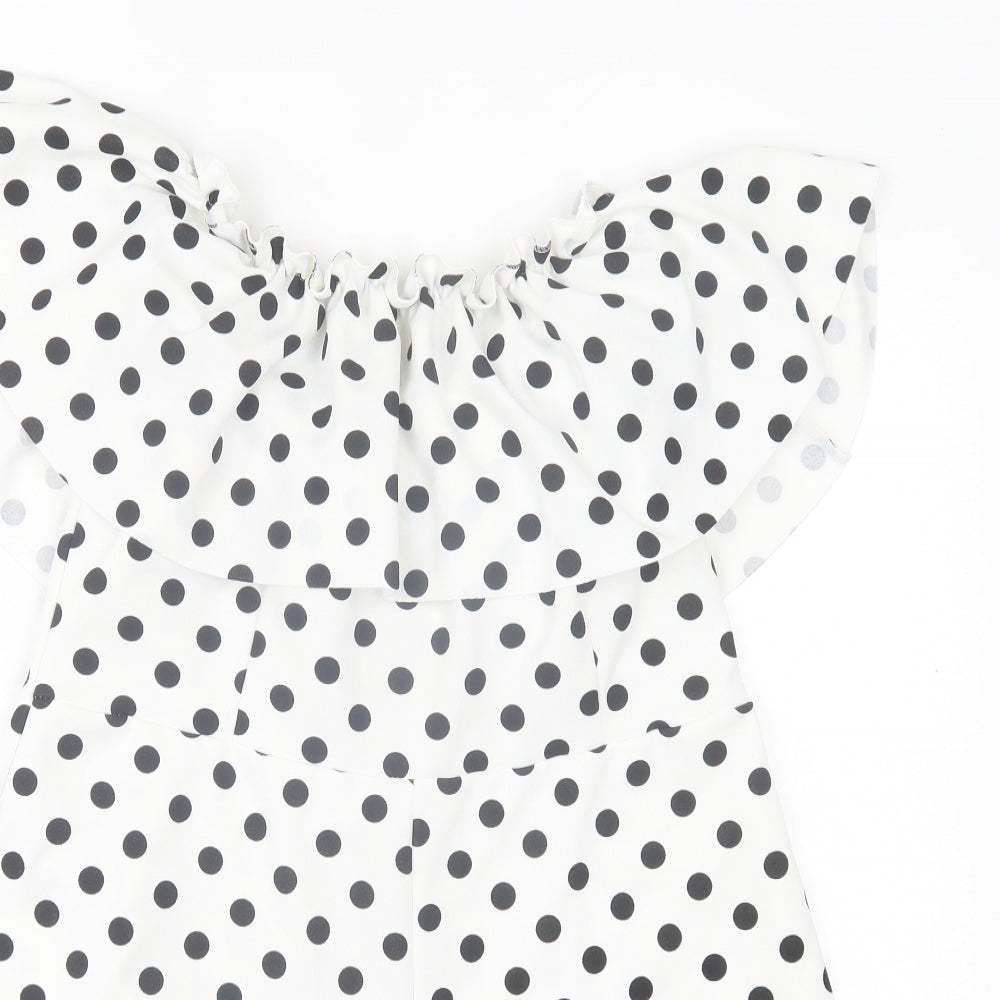 New Look Womens White Polka Dot Polyester Playsuit One-Piece Size 16 Pullover