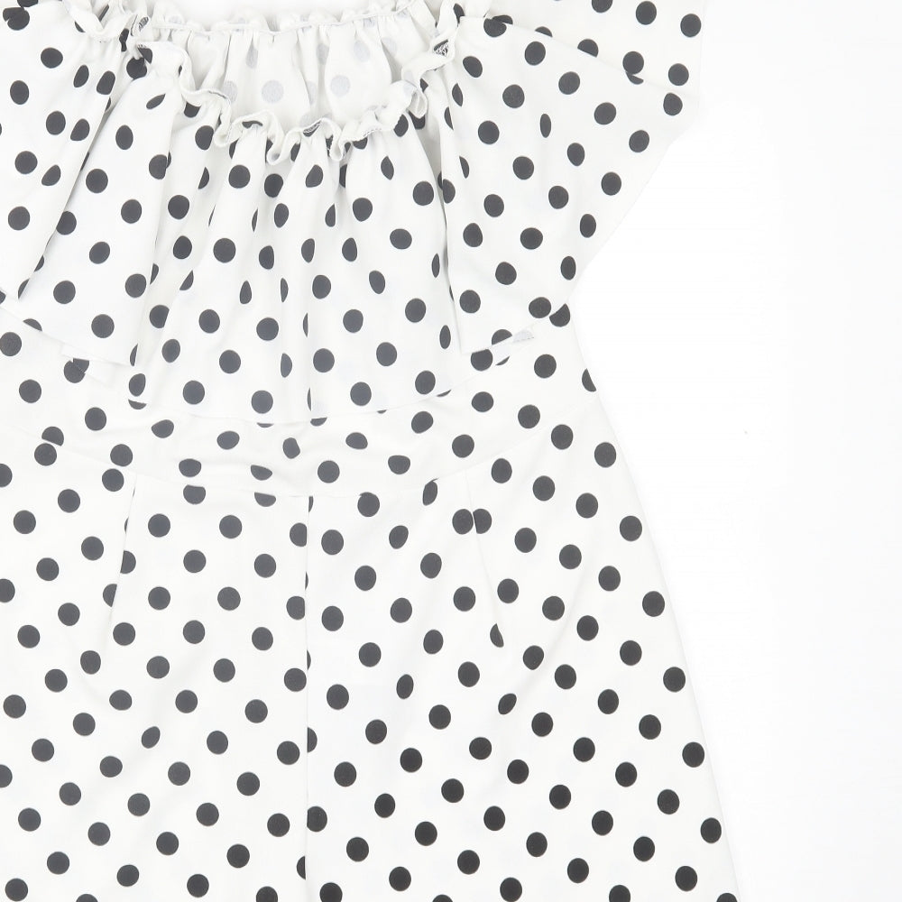 New Look Womens White Polka Dot Polyester Playsuit One-Piece Size 16 Pullover