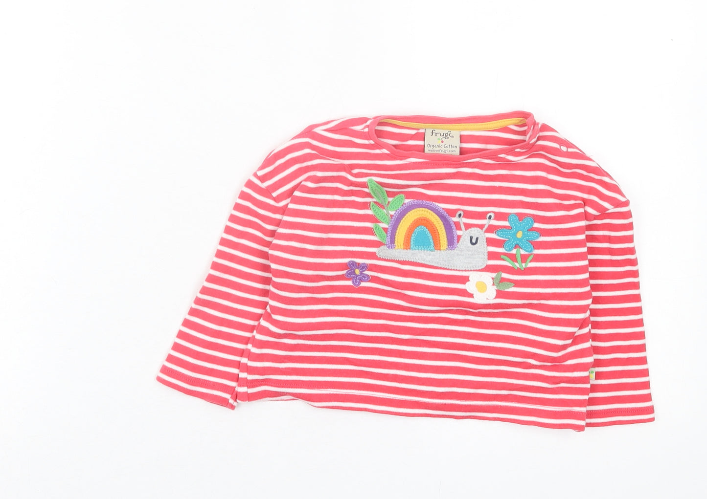 Frugi Baby Red Striped Cotton Basic Casual Size 18-24 Months Crew Neck Button