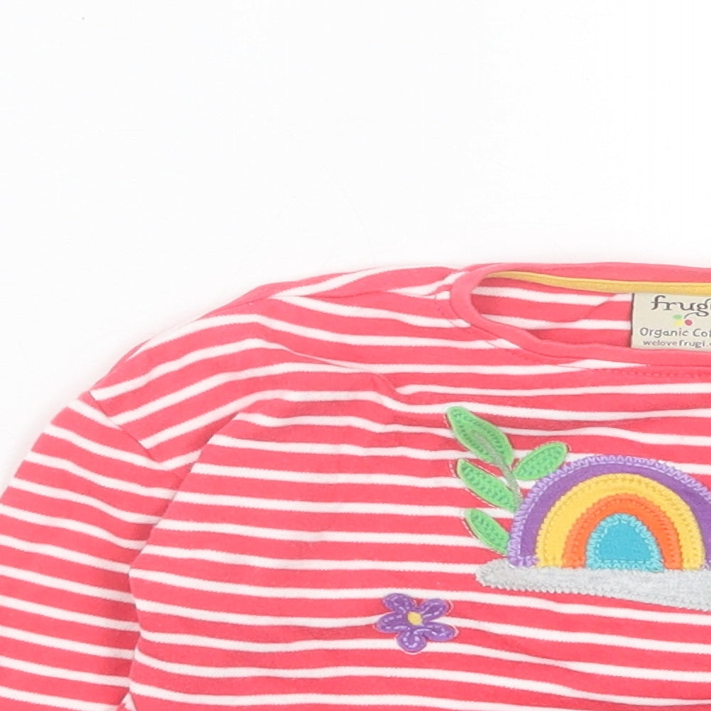 Frugi Baby Red Striped Cotton Basic Casual Size 18-24 Months Crew Neck Button