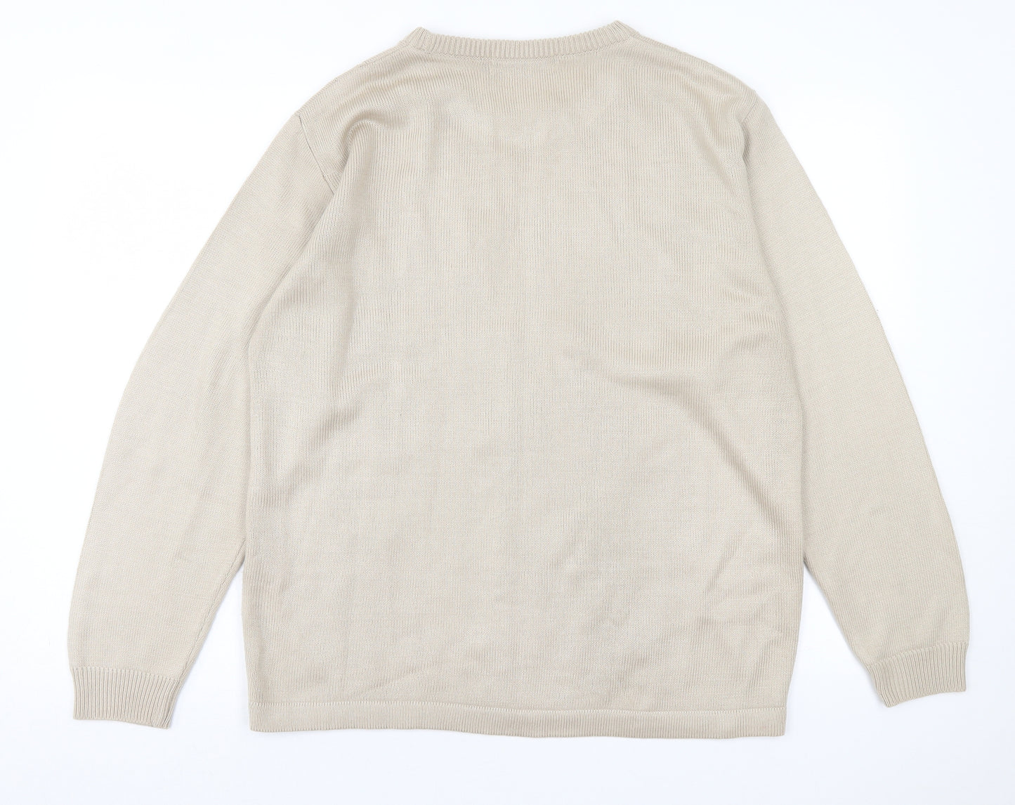 Akal Womens Beige Crew Neck Floral Acrylic Pullover Jumper Size L
