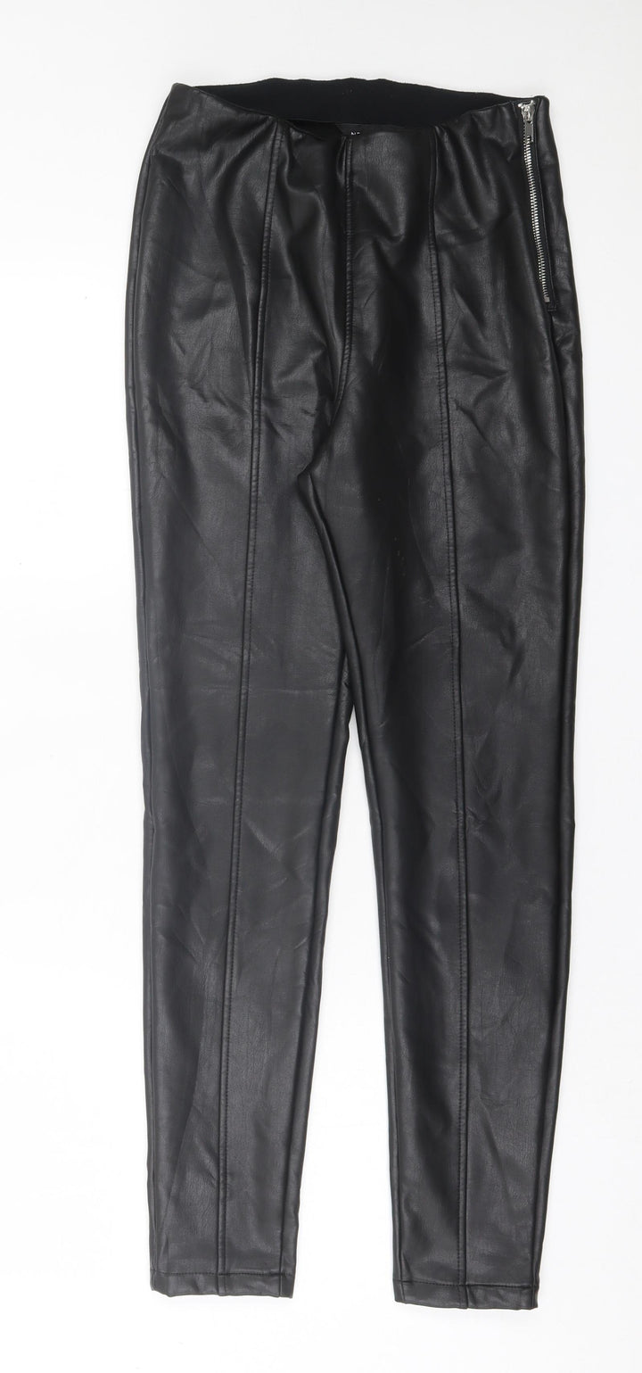 New Look Womens Black Polyurethane Capri Trousers Size 10 L28 in Regular Zip