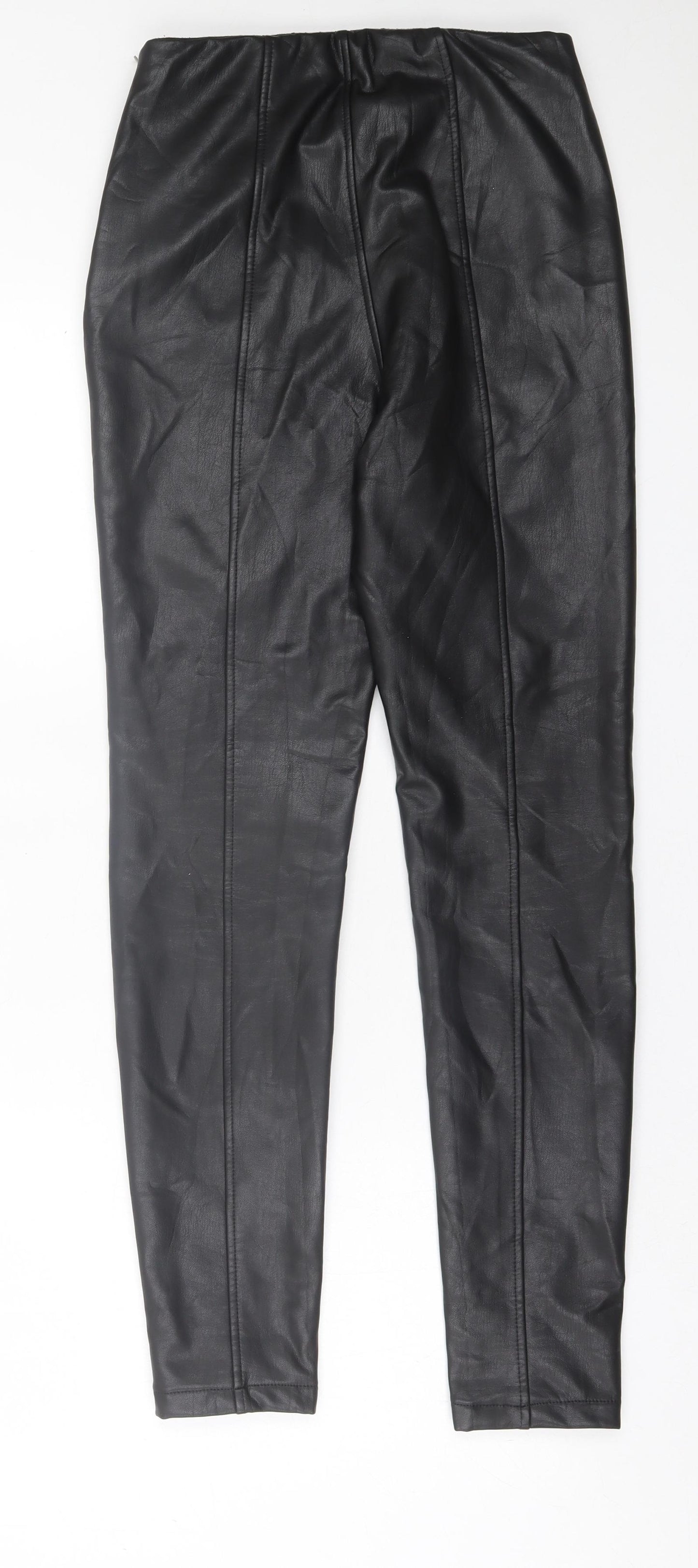 New Look Womens Black Polyurethane Capri Trousers Size 10 L28 in Regular Zip