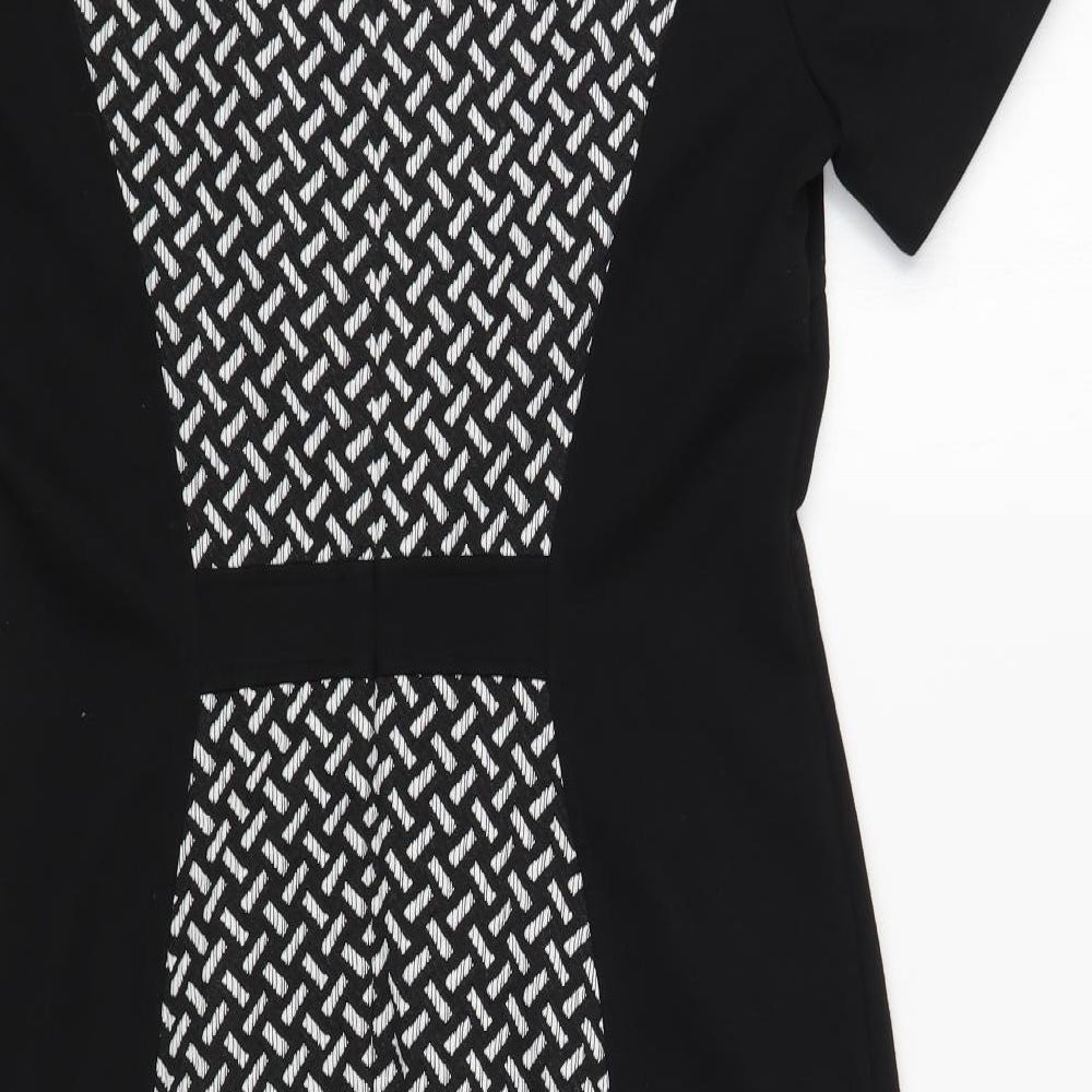 George Womens Black Geometric Polyester Pencil Dress Size 14 V-Neck Zip