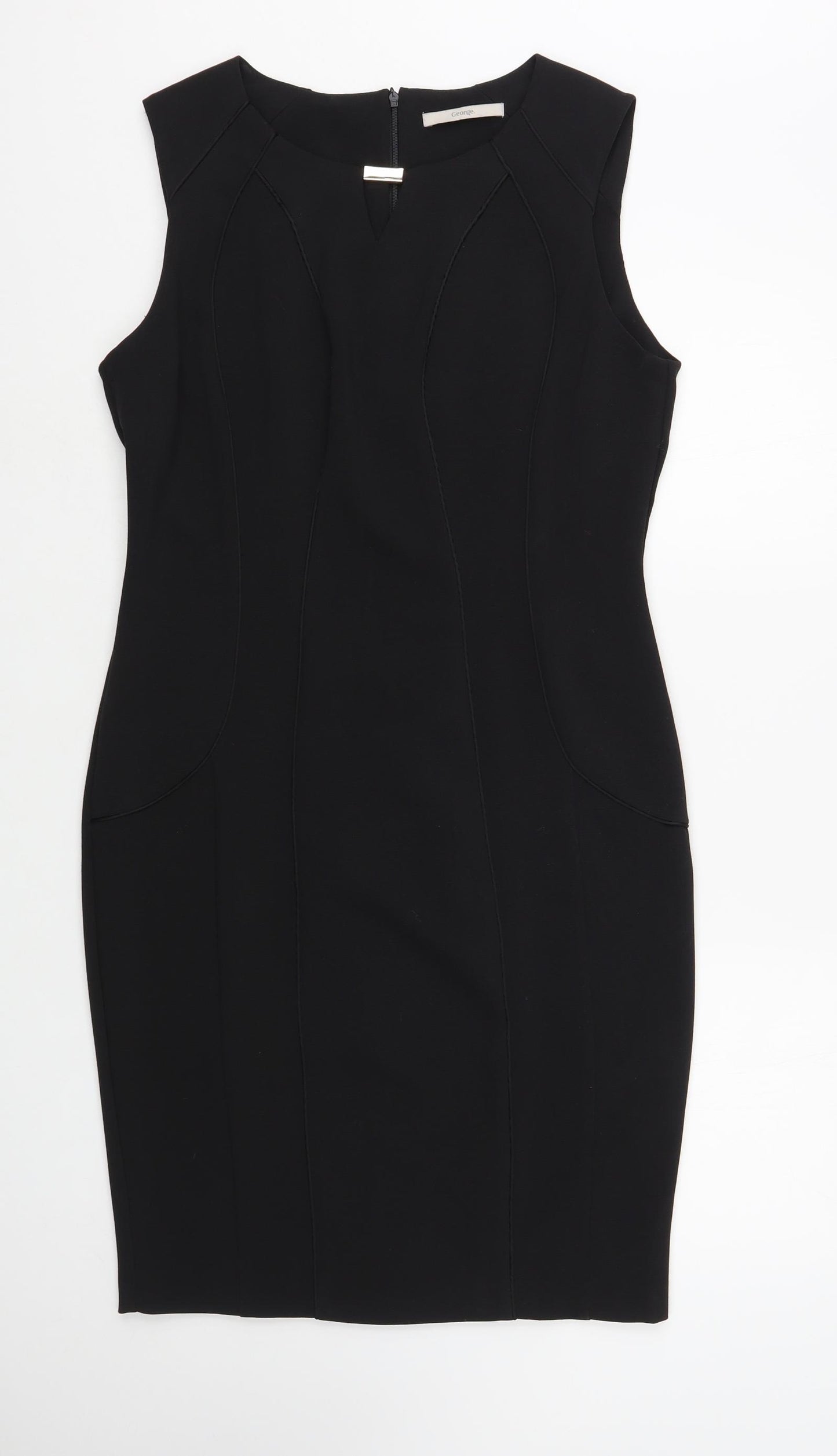 George Womens Black Polyester Pencil Dress Size 14 Boat Neck Zip
