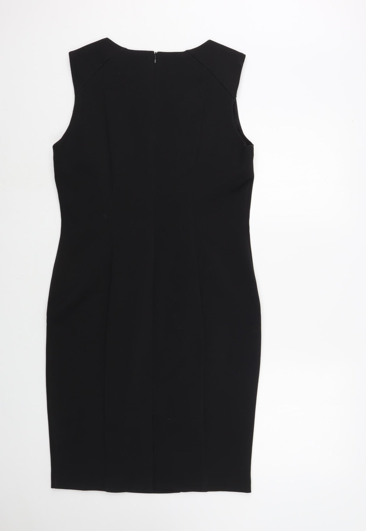 George Womens Black Polyester Pencil Dress Size 14 Boat Neck Zip