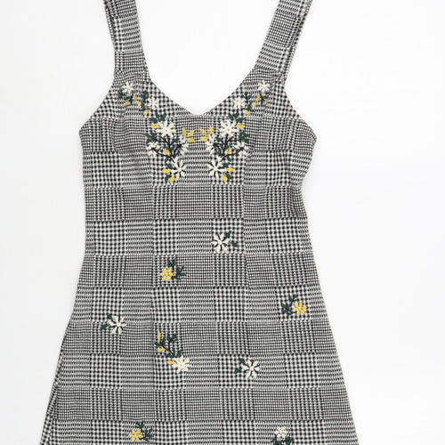 Topshop Womens Grey Plaid Polyester Tank Dress Size 8 V-Neck Zip