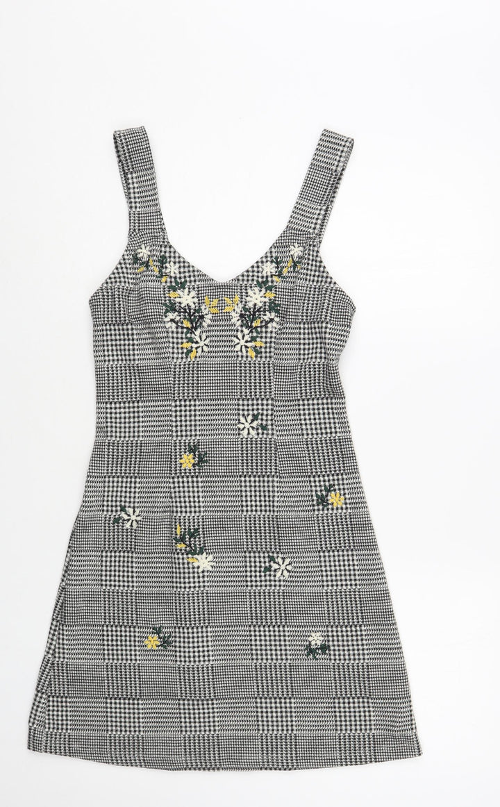 Topshop Womens Grey Plaid Polyester Tank Dress Size 8 V-Neck Zip