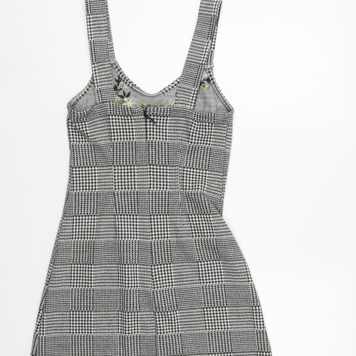 Topshop Womens Grey Plaid Polyester Tank Dress Size 8 V-Neck Zip