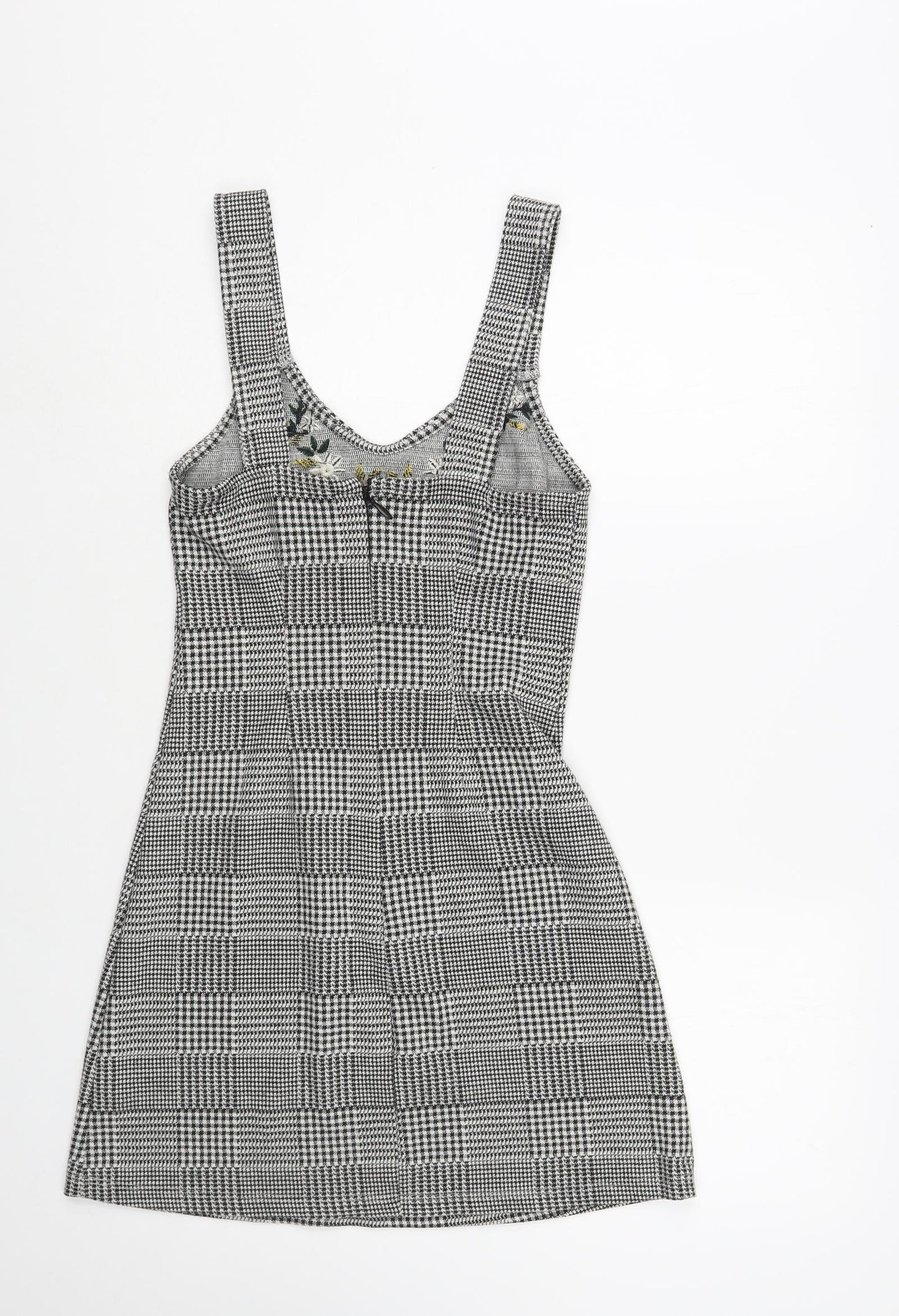 Topshop Womens Grey Plaid Polyester Tank Dress Size 8 V-Neck Zip