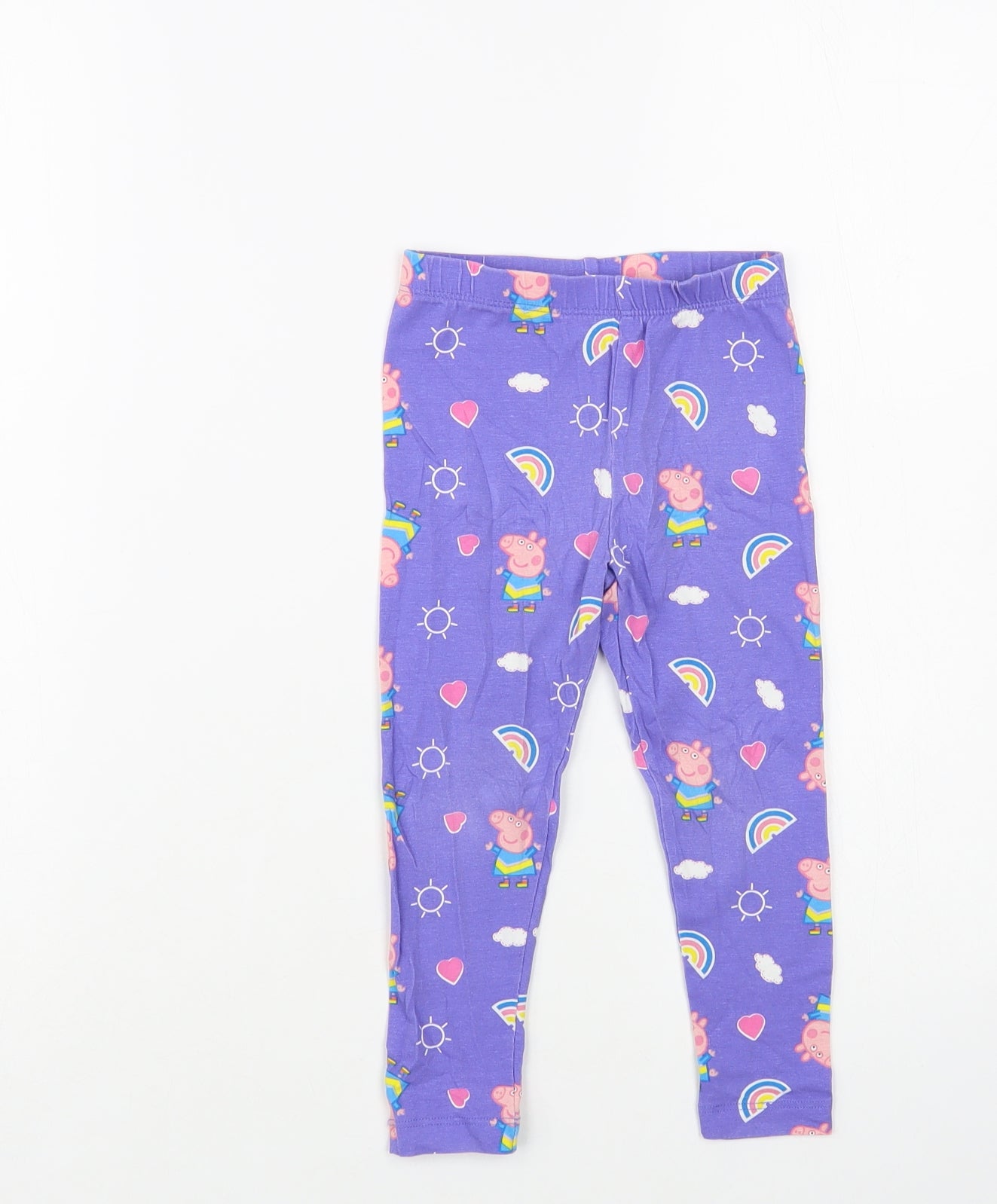 Dunnes Stores Girls Purple Geometric Cotton Jogger Trousers Size 2-3 Years Regular - Peppa Pig Leggings