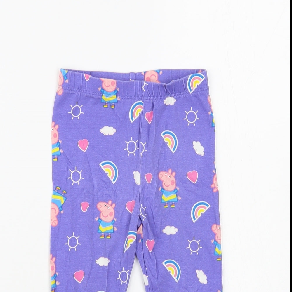 Dunnes Stores Girls Purple Geometric Cotton Jogger Trousers Size 2-3 Years Regular - Peppa Pig Leggings