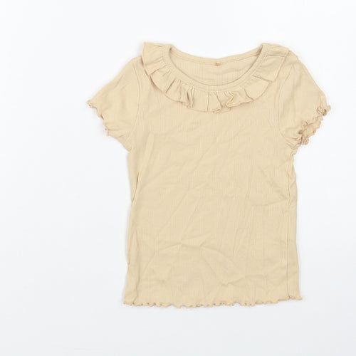 George Girls Beige Cotton Pullover T-Shirt Size 2-3 Years Boat Neck Pullover