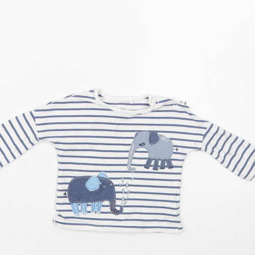 NEXT Baby White Striped Cotton Pullover T-Shirt Size 0-3 Months Crew Neck Snap