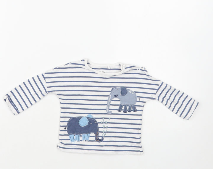 NEXT Baby White Striped Cotton Pullover T-Shirt Size 0-3 Months Crew Neck Snap