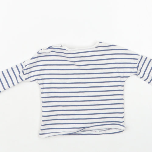 NEXT Baby White Striped Cotton Pullover T-Shirt Size 0-3 Months Crew Neck Snap