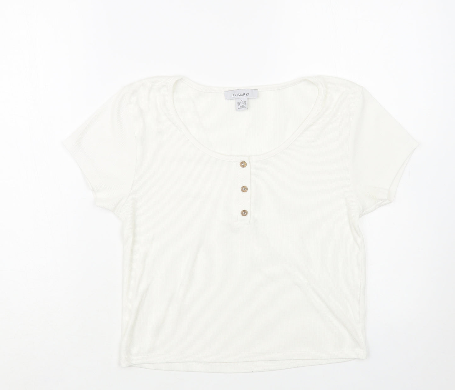 Primark Womens White Polyester Basic T-Shirt Size 12 Scoop Neck