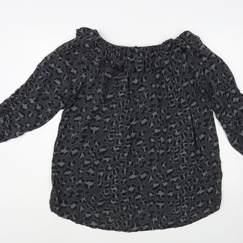 Calzonie Womens Grey Animal Print Viscose Basic Blouse Size L Off the Shoulder