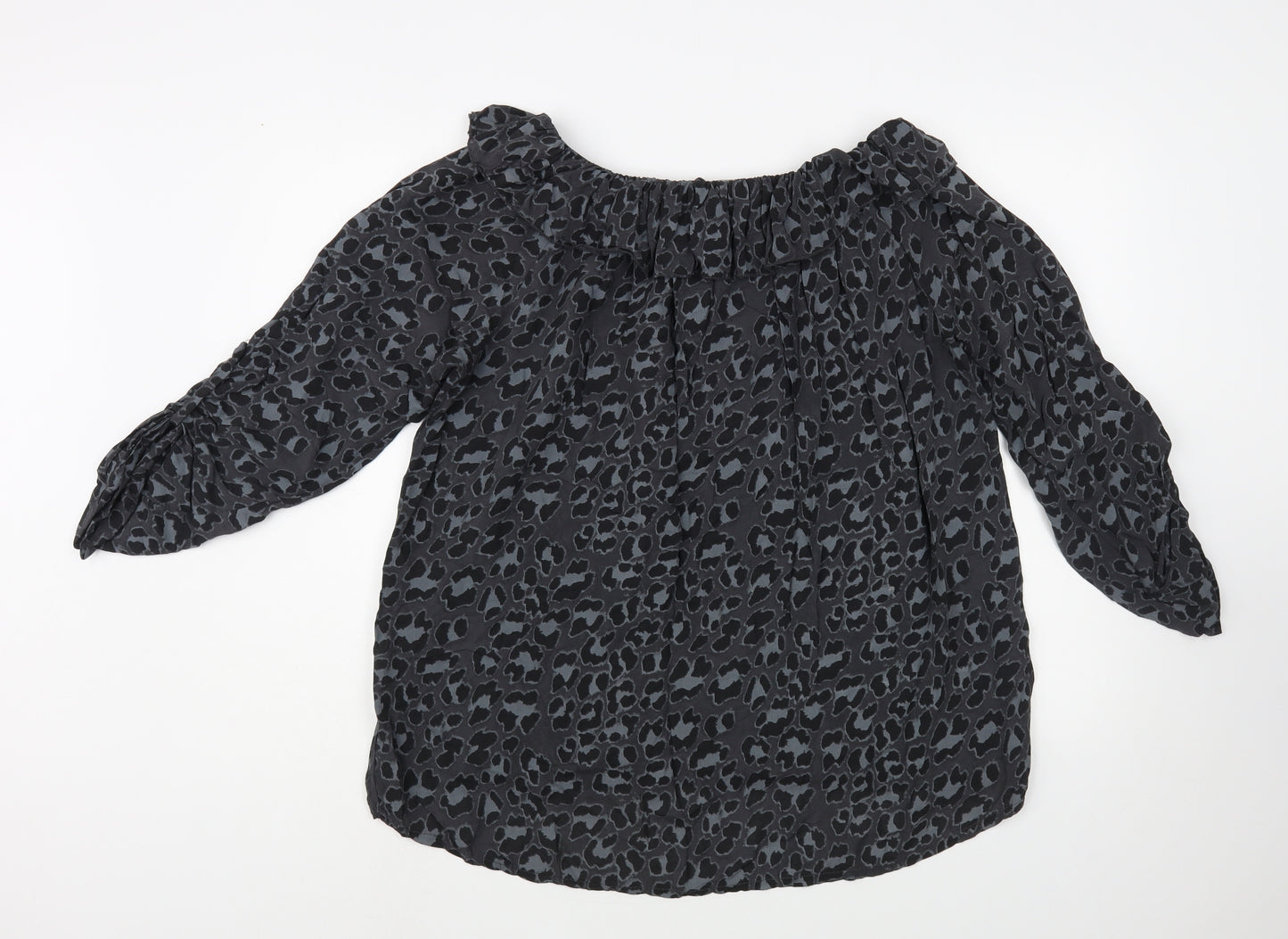 Calzonie Womens Grey Animal Print Viscose Basic Blouse Size L Off the Shoulder
