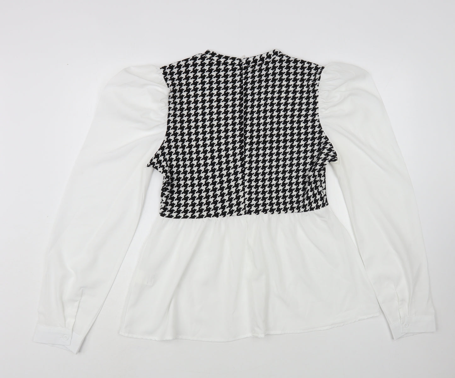 SheIn Womens White Houndstooth Polyester Basic Blouse Size L Crew Neck