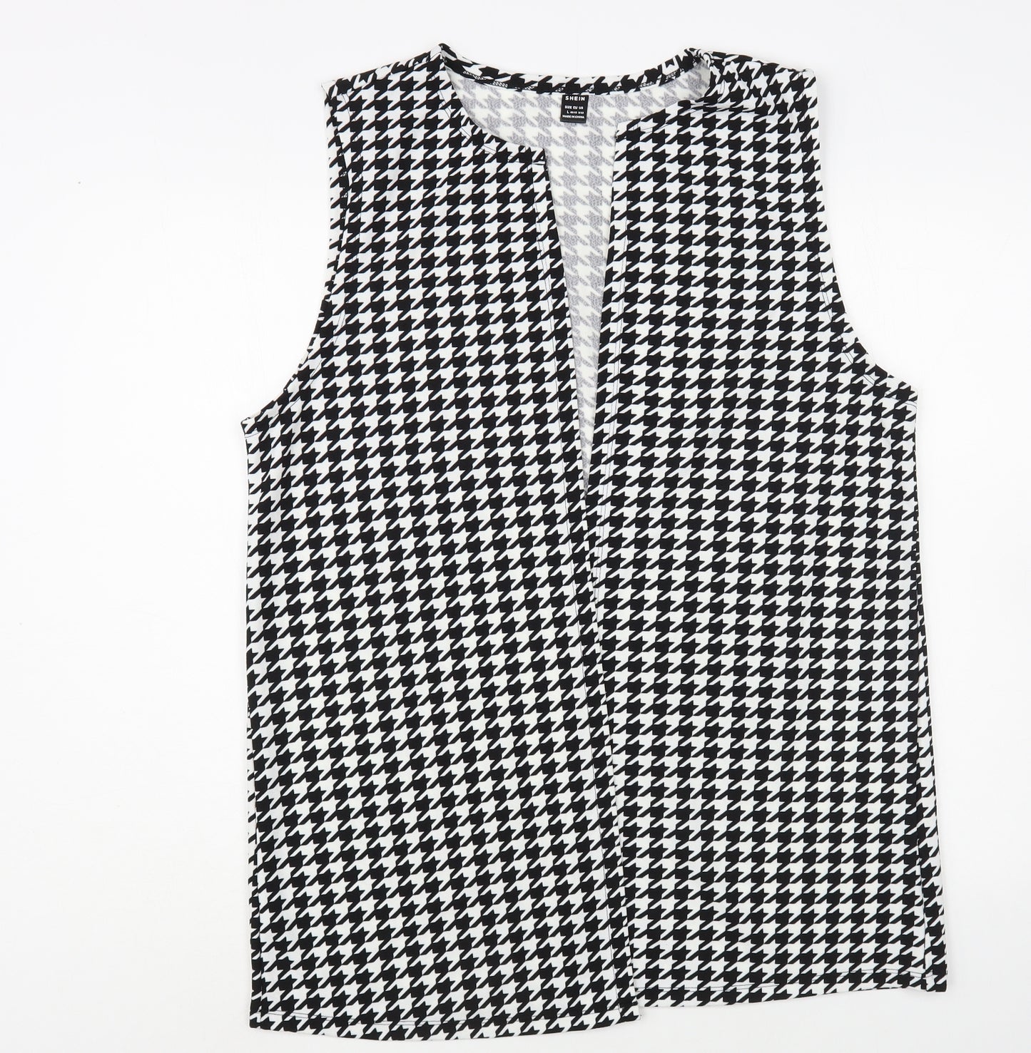 SheIn Womens Black Houndstooth Jacket Waistcoat Size L
