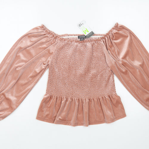 Primark Womens Pink Polyester Basic Blouse Size 12 Off the Shoulder