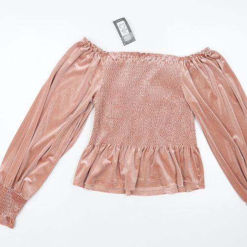 Primark Womens Pink Polyester Basic Blouse Size 12 Off the Shoulder