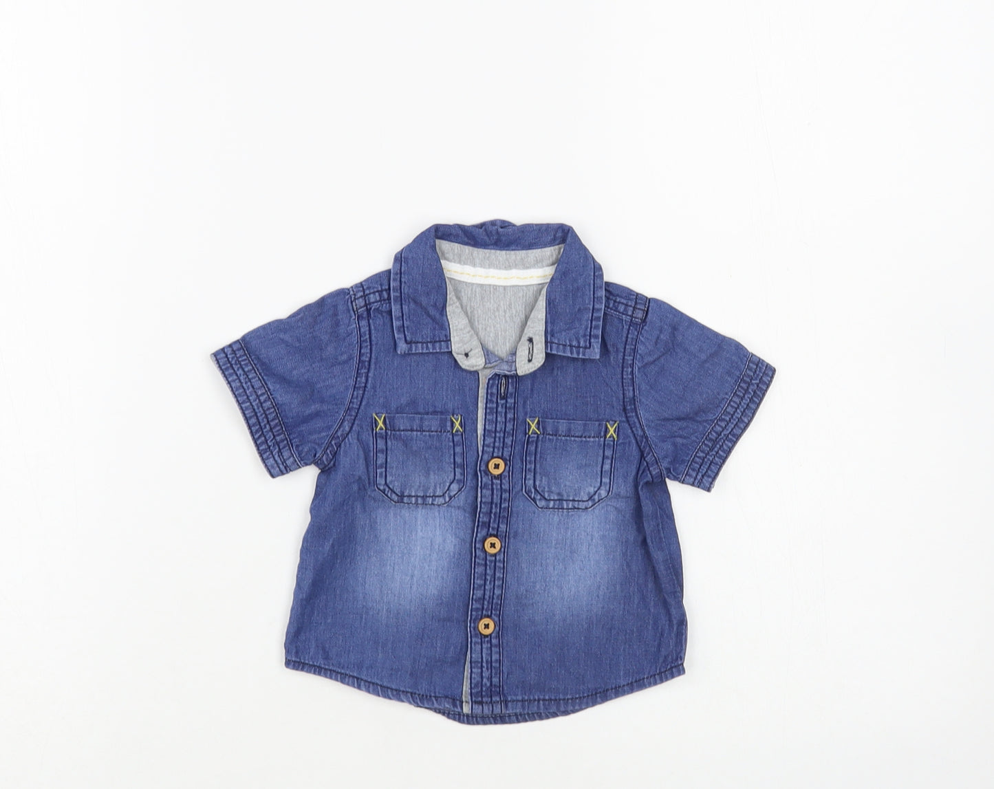 Matalan Baby Blue Cotton Basic Button-Up Size 0-3 Months Collared Button