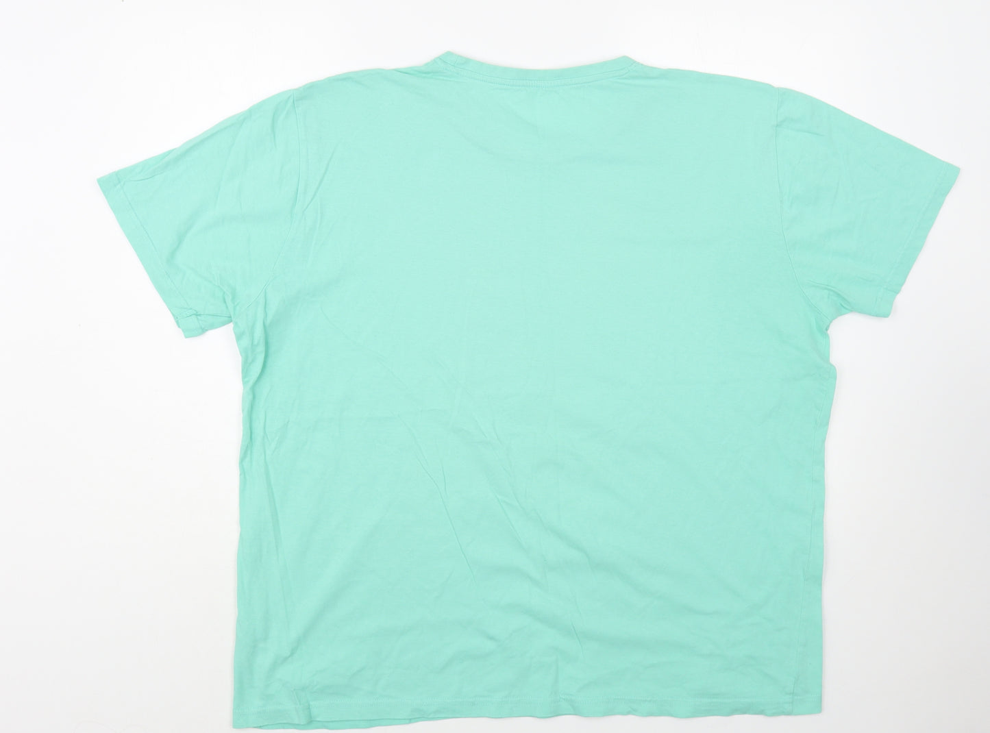 Dunnes Stores Mens Green Cotton T-Shirt Size 2XL Crew Neck