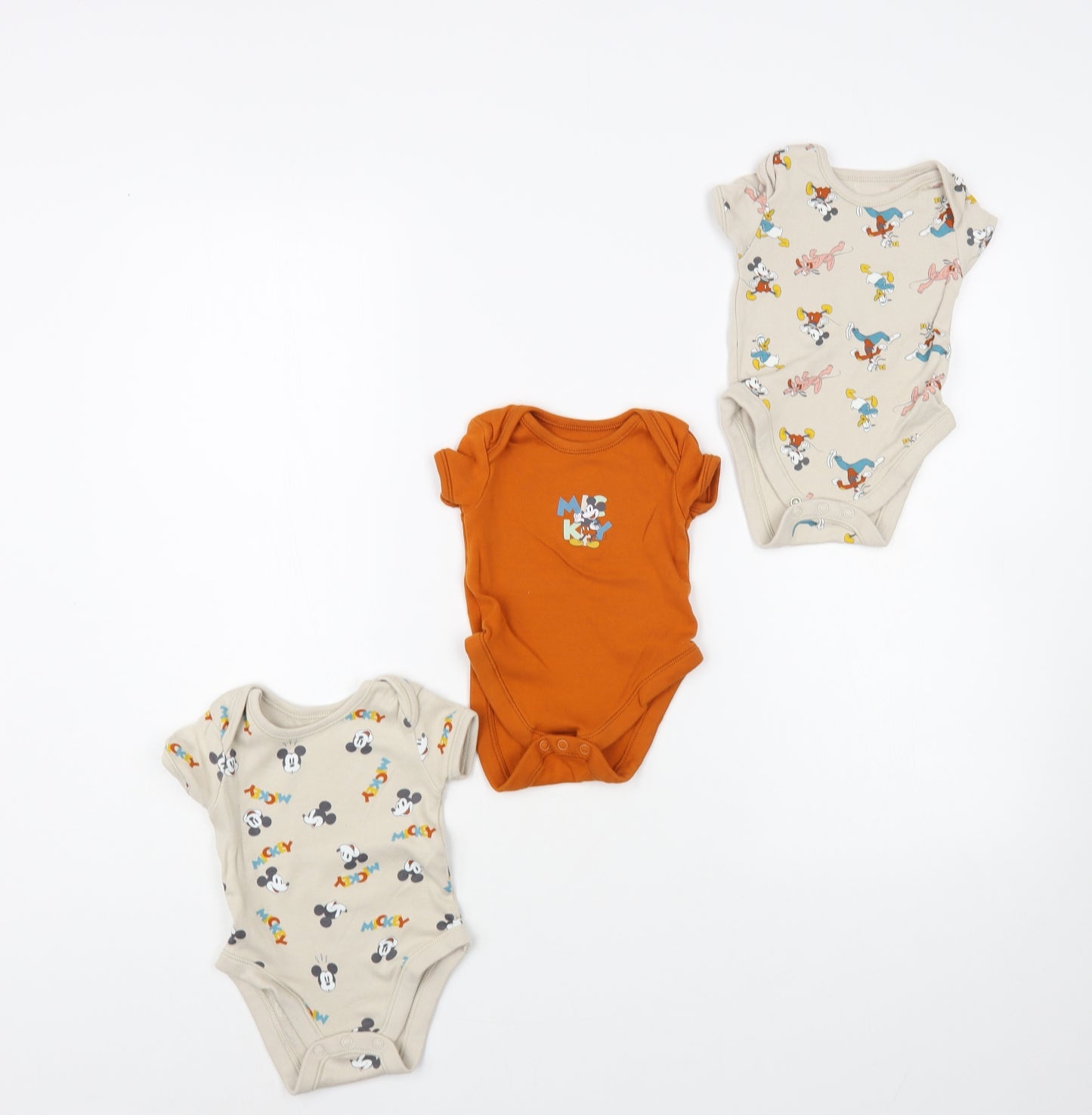 George Baby Beige Geometric Cotton Babygrow One-Piece Size 3-6 Months Snap - Mickey & Friends