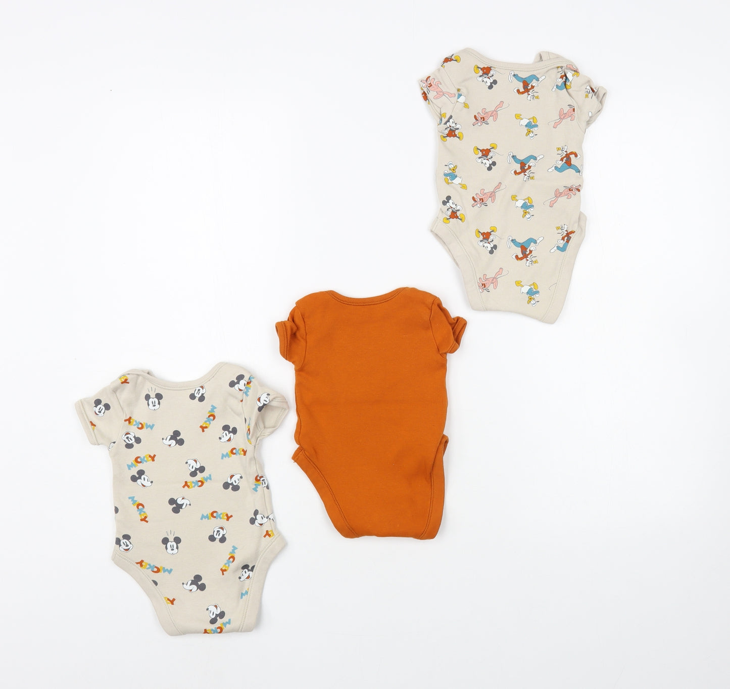 George Baby Beige Geometric Cotton Babygrow One-Piece Size 3-6 Months Snap - Mickey & Friends