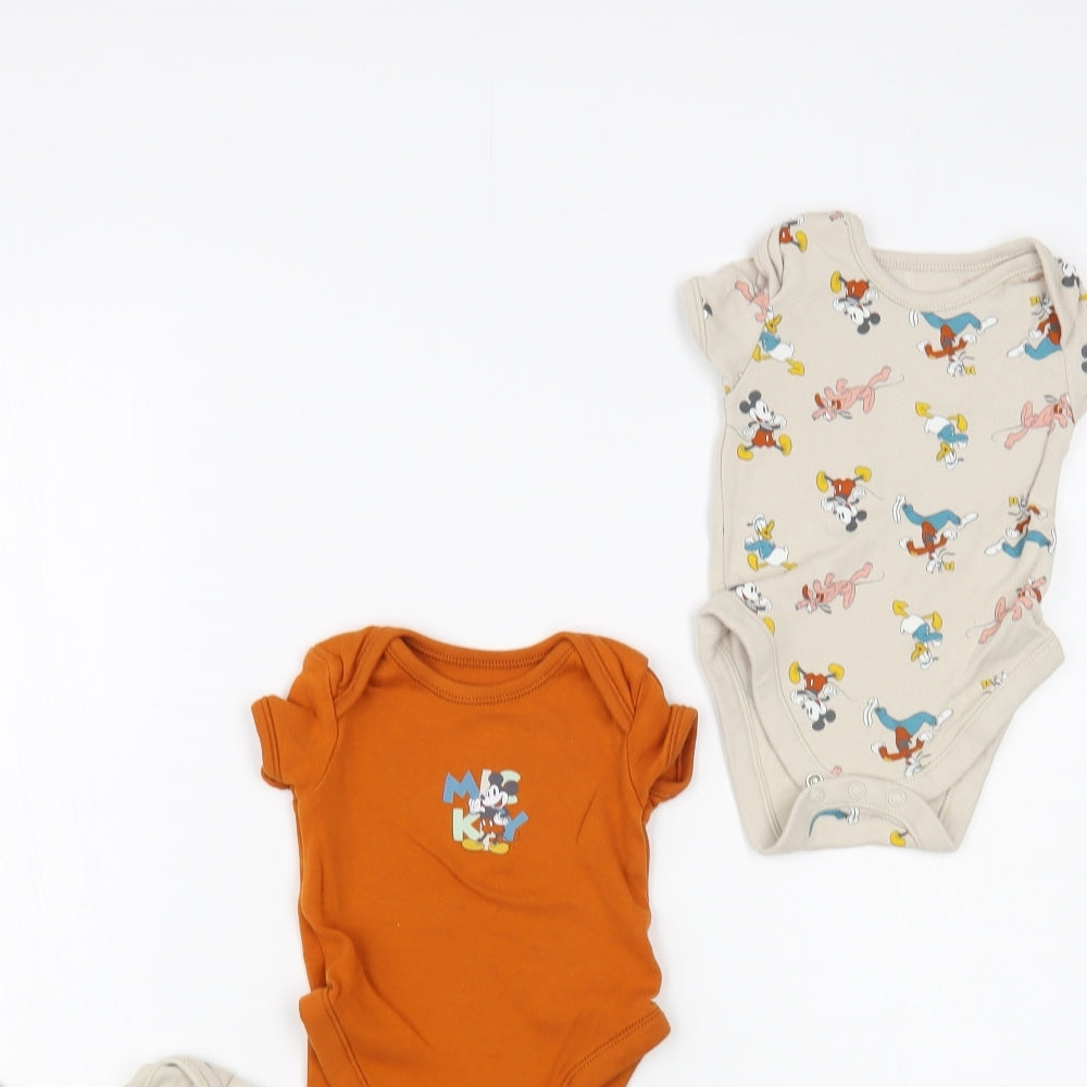 George Baby Beige Geometric Cotton Babygrow One-Piece Size 3-6 Months Snap - Mickey & Friends