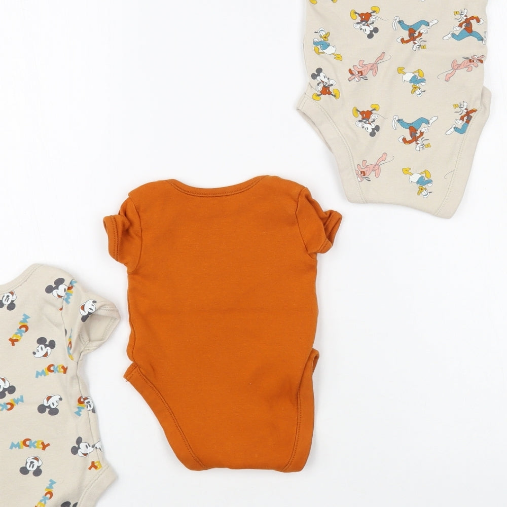 George Baby Beige Geometric Cotton Babygrow One-Piece Size 3-6 Months Snap - Mickey & Friends