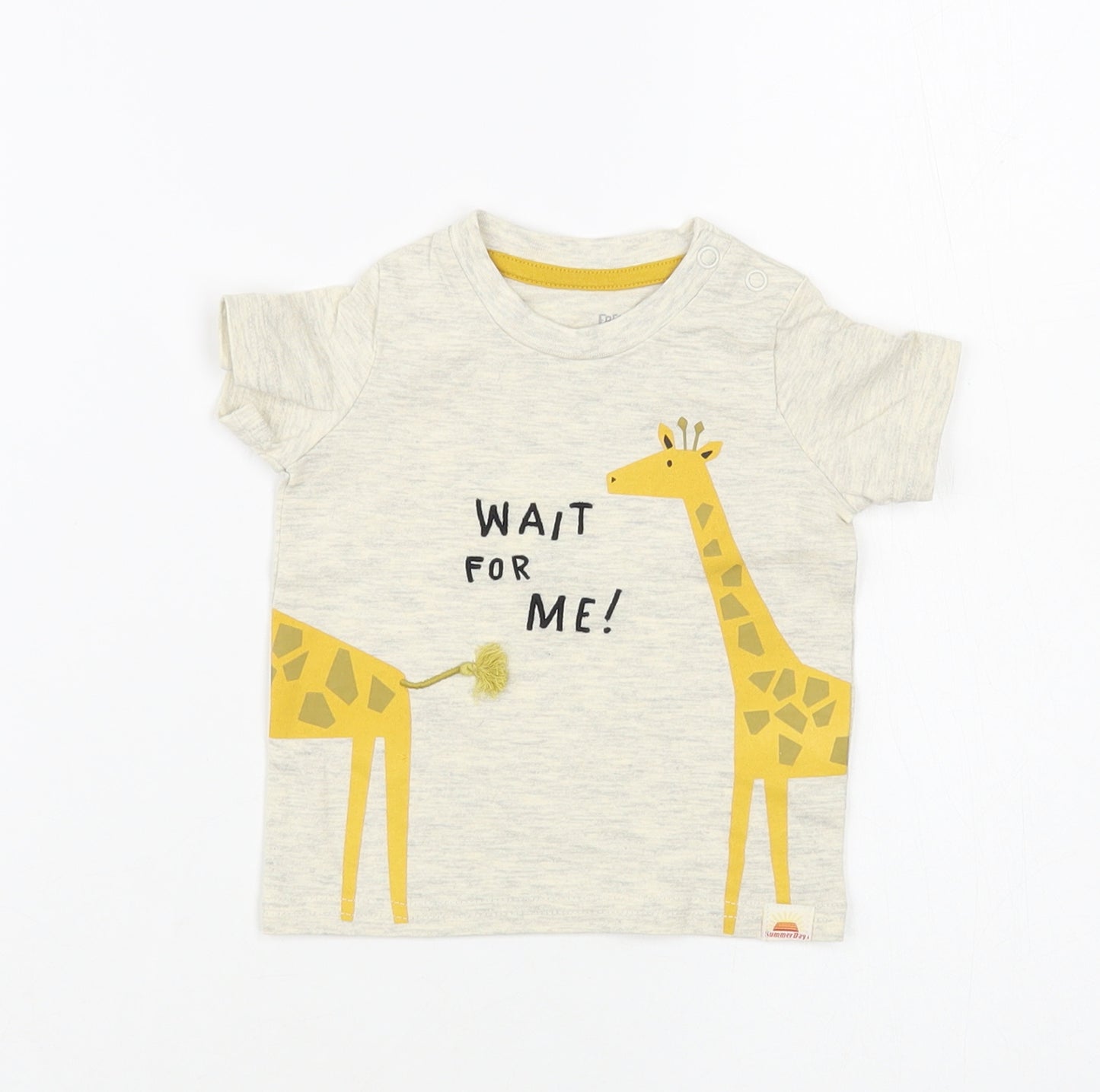F&F Baby Beige Cotton Pullover T-Shirt Size 0-3 Months Crew Neck Snap - Giraffe