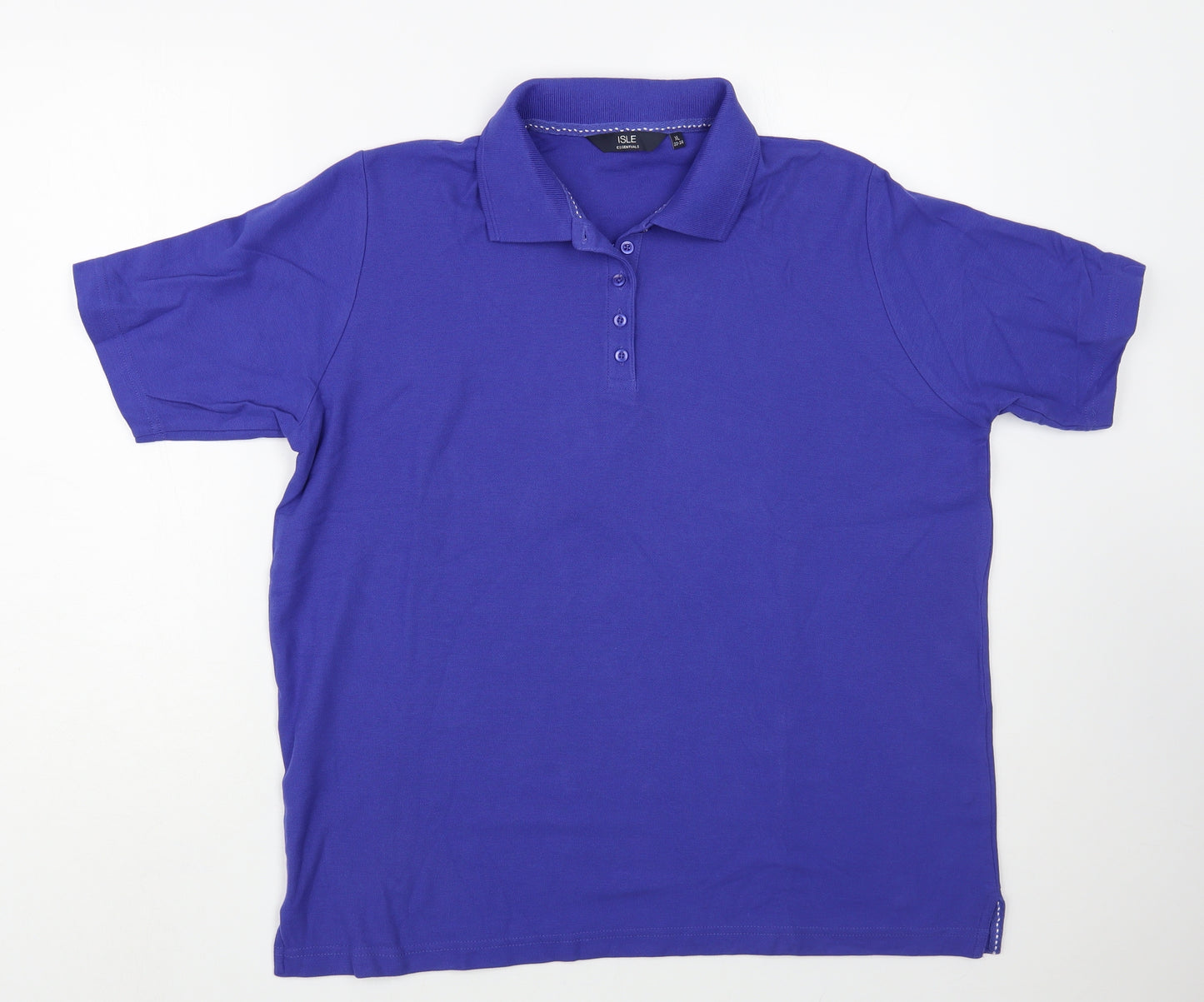 Isle Womens Blue Cotton Basic Polo Size XL Collared
