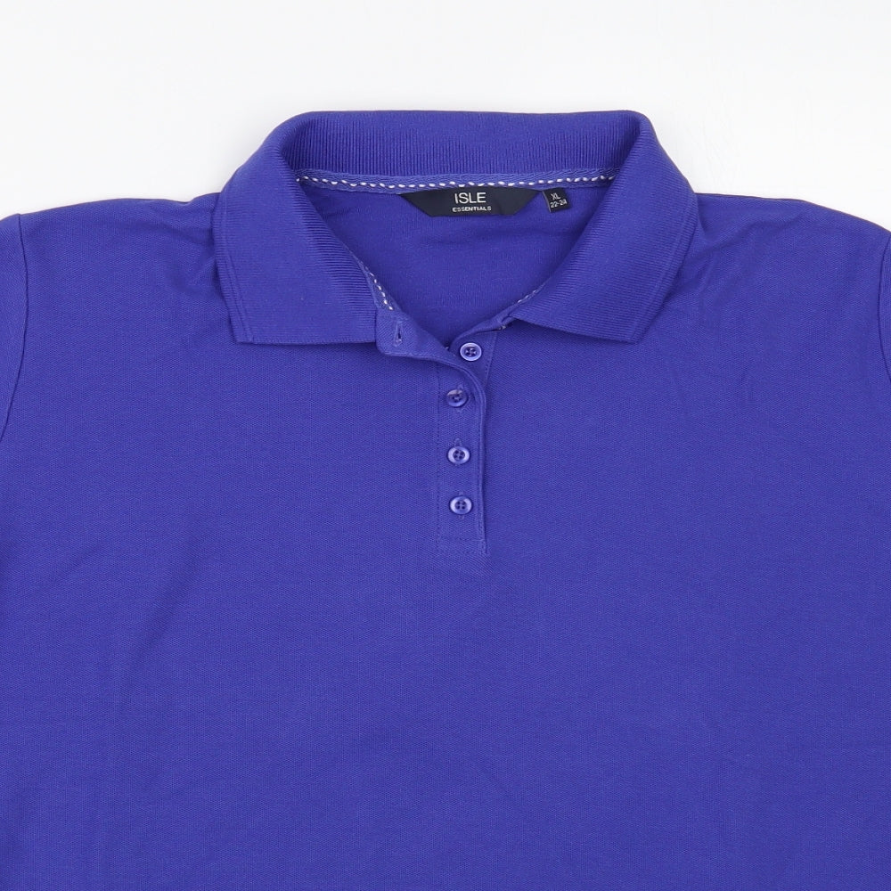 Isle Womens Blue Cotton Basic Polo Size XL Collared