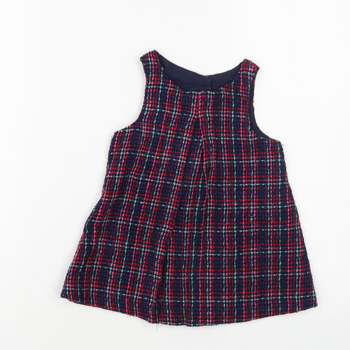 Dunnes Stores Baby Blue Plaid Acrylic Shift Size 9-12 Months Boat Neck Button