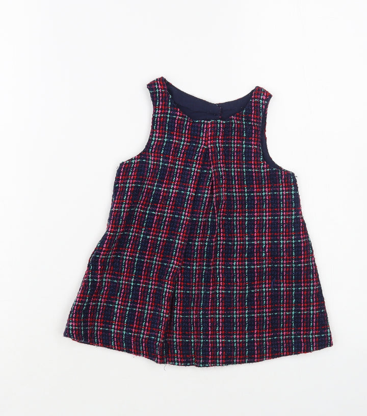 Dunnes Stores Baby Blue Plaid Acrylic Shift Size 9-12 Months Boat Neck Button