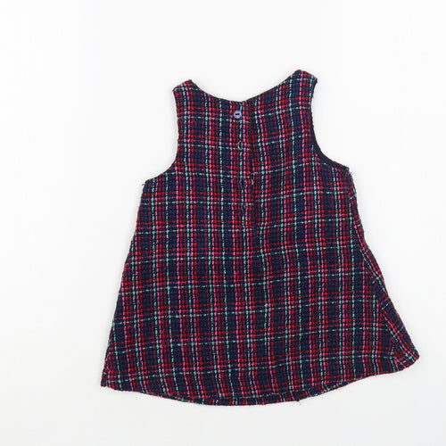 Dunnes Stores Baby Blue Plaid Acrylic Shift Size 9-12 Months Boat Neck Button