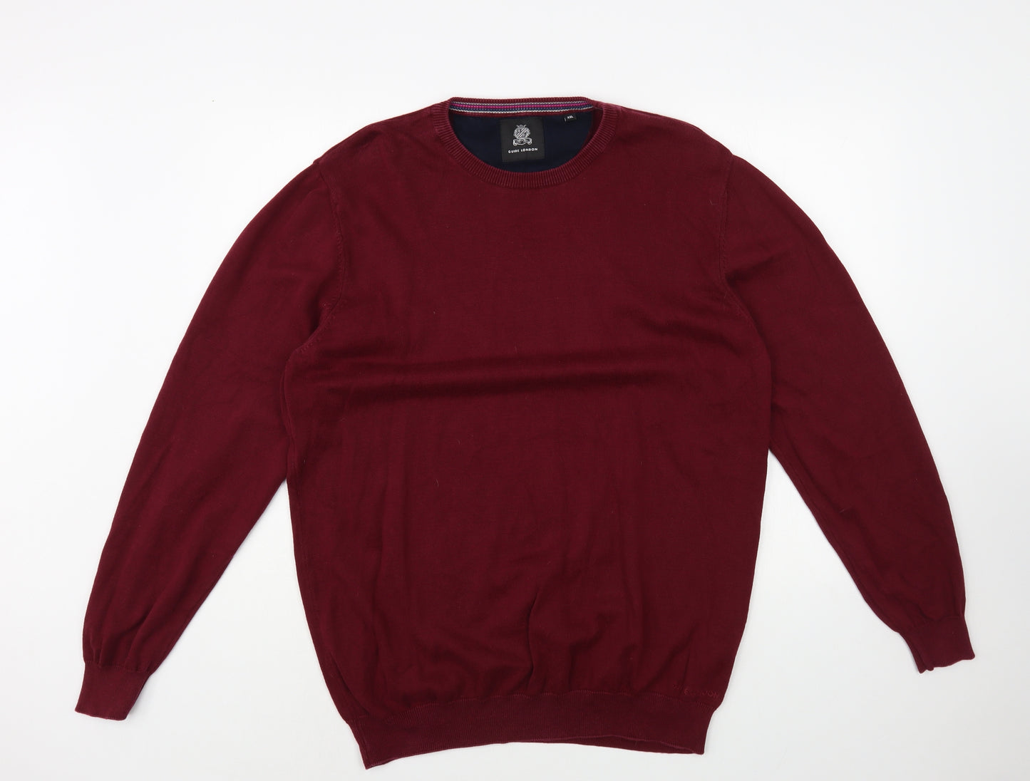 Guide London Mens Red Crew Neck Cotton Pullover Jumper Size 2XL