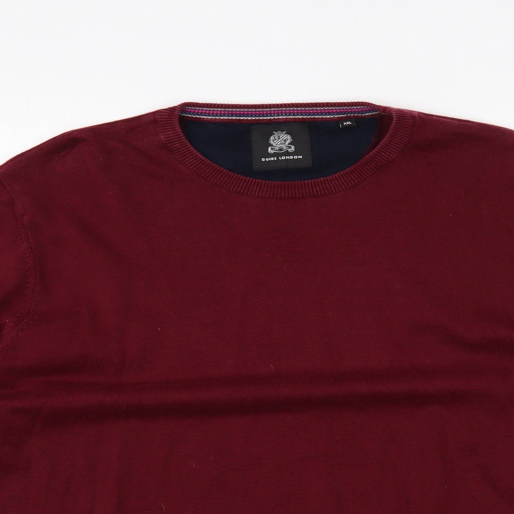 Guide London Mens Red Crew Neck Cotton Pullover Jumper Size 2XL