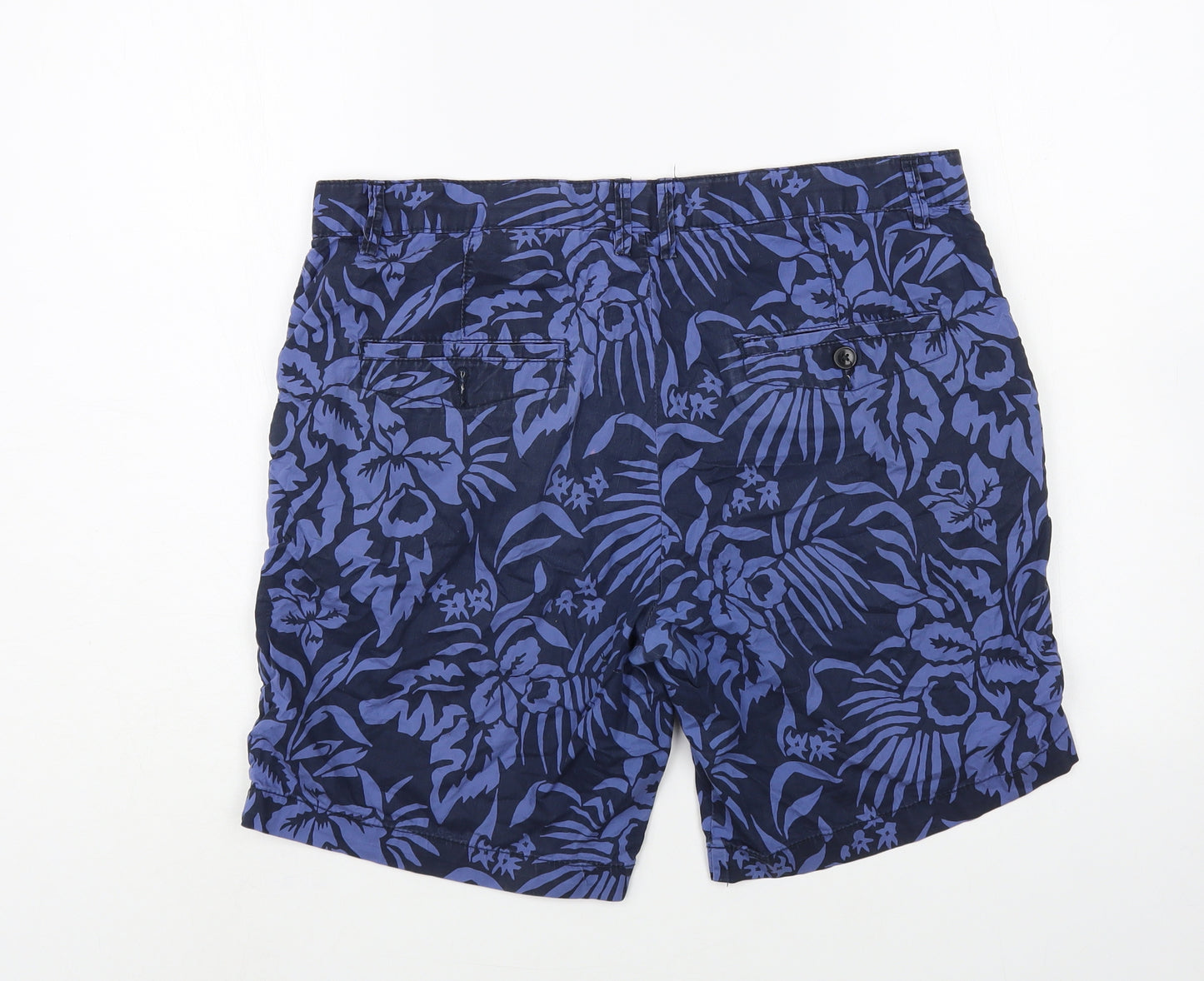 H&M Mens Blue Floral Cotton Bermuda Shorts Size 34 in L8 in Regular Button